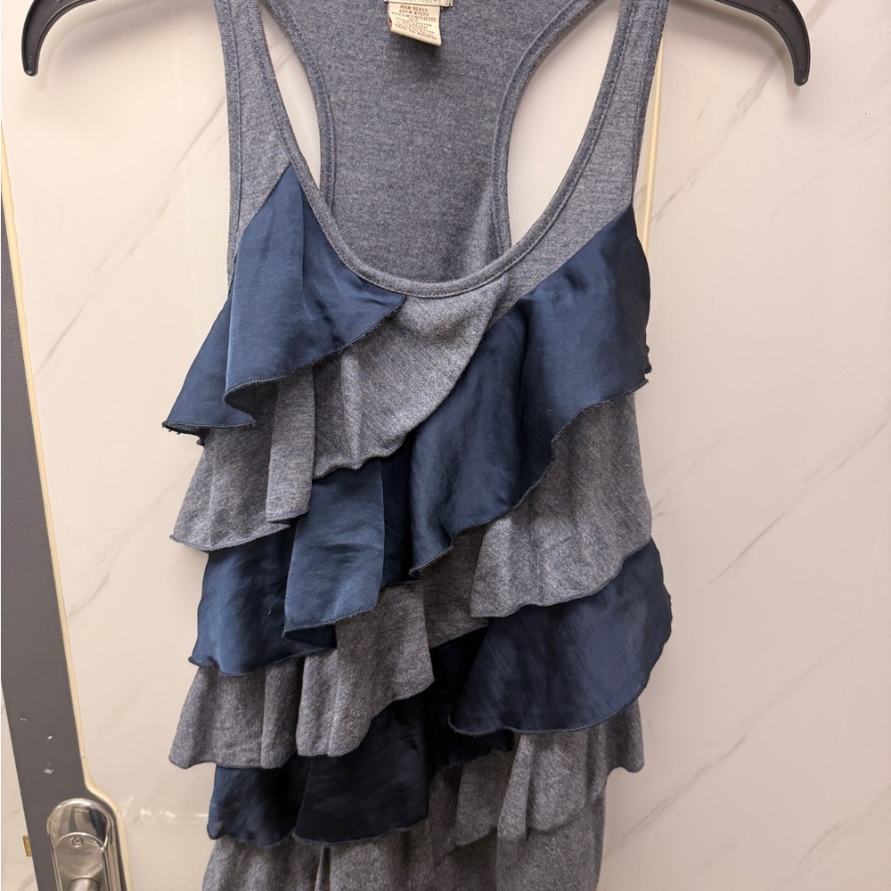 Eyelash Couture Layered Gray and Blue Women's Top Size S
